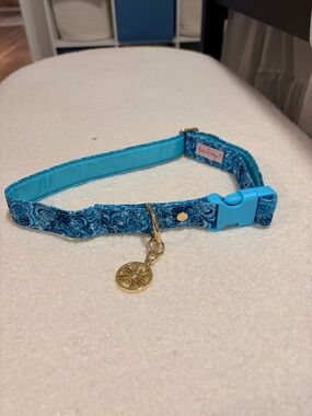 Lilly Pulitzer Blue Paisley Pet Collar with Gold Hardware